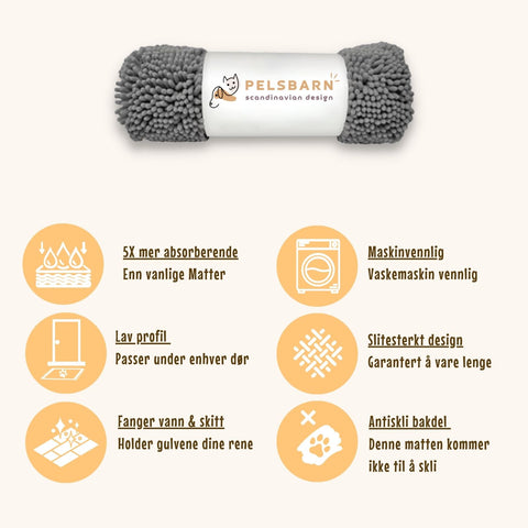 Pelsbarn® Matte - Luksuriøs Gulvmatte, Perfekt for Bad, Kjøkken, Innendørs og Utendørs, Maskin og Tørketrommel vennlig